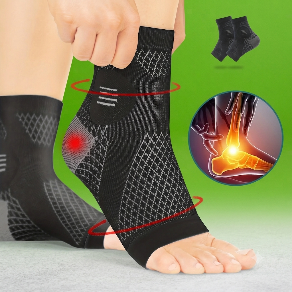 Chaussettes de Compression Cheville & Voûte Plantaire – Design Orteils Ouverts